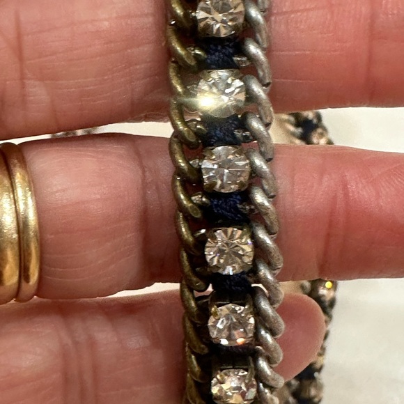 Banana Republic Woven Curb Double Gunmetal Chain & Rhinestone 24”L Necklace - Picture 6 of 10